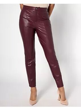 Dennis Basso Faux Leather Slim Leg Pants Deep Wine